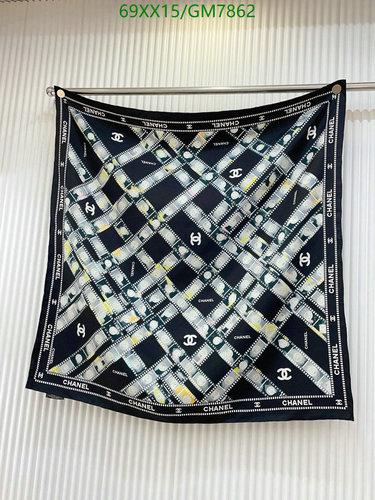 Chanel Silk Square Scarf - Elegant Black Design with Iconic Logo Print
