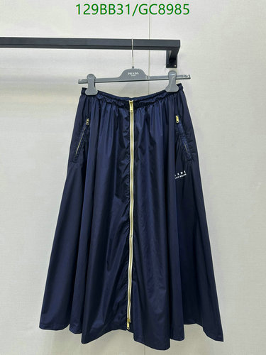 Prada Women's Navy Polyester Midi Skirt with Full-Length Zipper & Pockets