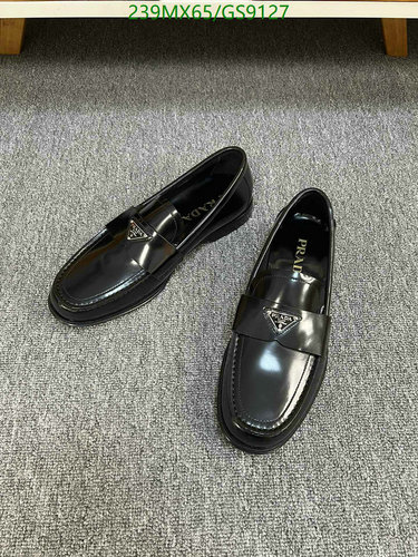 Prada Men's Luxurious Black Cowhide Loafers with Genuine Leather Sole