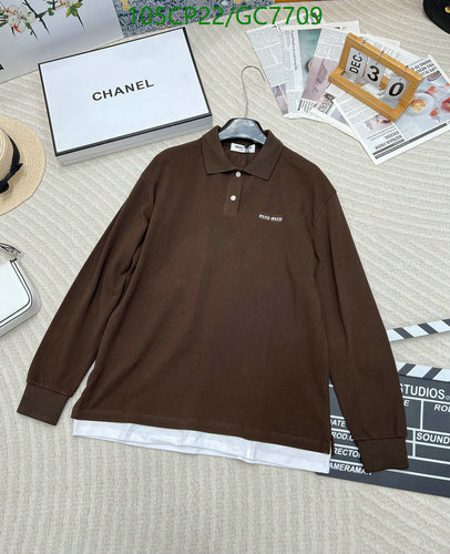 Miu Miu Unisex Long Sleeve Polo Shirt - Classic Brown with White Layer