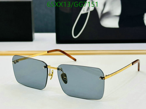 Gucci Rimless Rectangular Sunglasses with Gold-Tone Frame & Gray Lenses