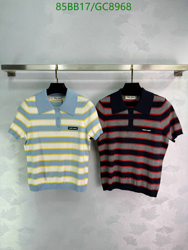 Miu Miu Striped Wool Polo Shirts - Chic Short Sleeve Knitwear for Women