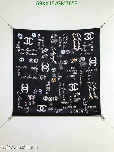 Chanel Silk Scarf Black GM7853 - Luxurious 90x90CM Square Scarf for All Seasons