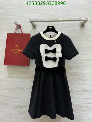 Valentino Black Heart Bowknot Cotton Short Sleeve Mini Dress for Women