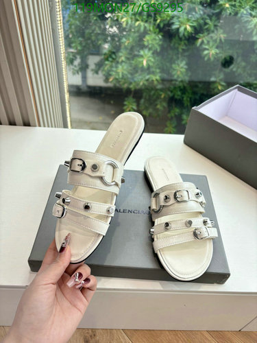 Balenciaga Women's Triple Strap Studded Leather Slides - White Casual Sandals