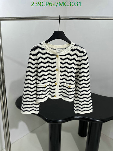 Celine Women's Chevron Knit Cardigan - Elegant Black & White Long Sleeve Top