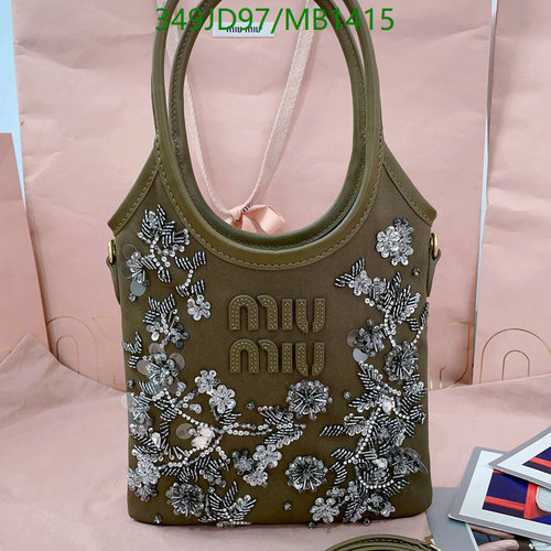 Miu Miu Beaded Embroidery Canvas & Leather Top Handle Bag - Olive Green