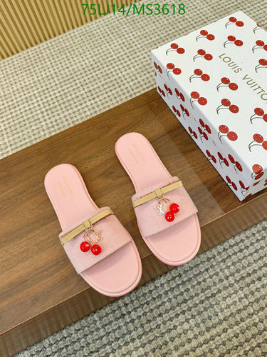 Louis Vuitton Women's Pink Cherry Embellished Leather Slides - Luxurious Comfort