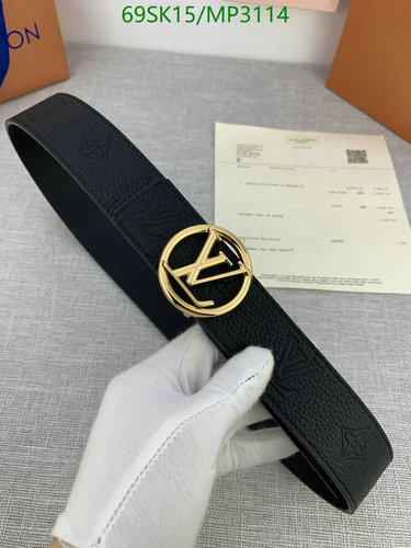 Louis Vuitton MP3114 Cowhide Leather Belt with Gold-Tone LV Buckle 7 Louis Vuitton MP3114 Cowhide Leather Belt with Gold-Tone LV Buckle