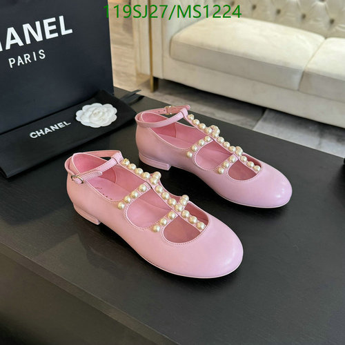 Chanel Women's Pink Mary Jane Flats with Pearl Embellishments