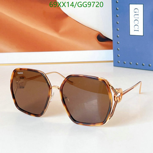 Gucci GG9720 Hexagonal Tortoise Shell Sunglasses with Gold-Tone Detail