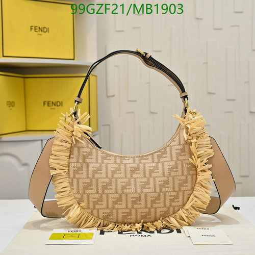 Fendi Hobo Bag with FF Motif Raffia and Leather Trim - Stylish Shoulder Bag