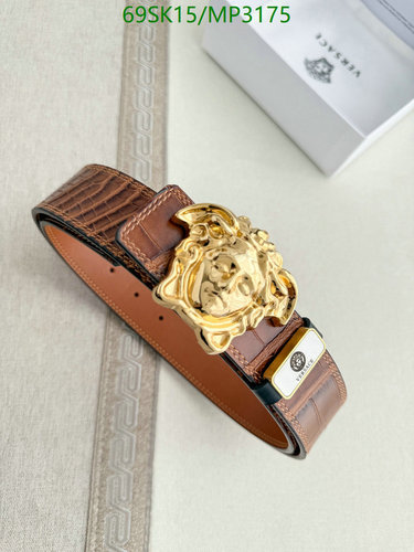 Versace Men's Croc-Embossed Cowhide Leather Belt with Medusa Buckle 7 Versace Men's Croc-Embossed Cowhide Leather Belt with Medusa Buckle