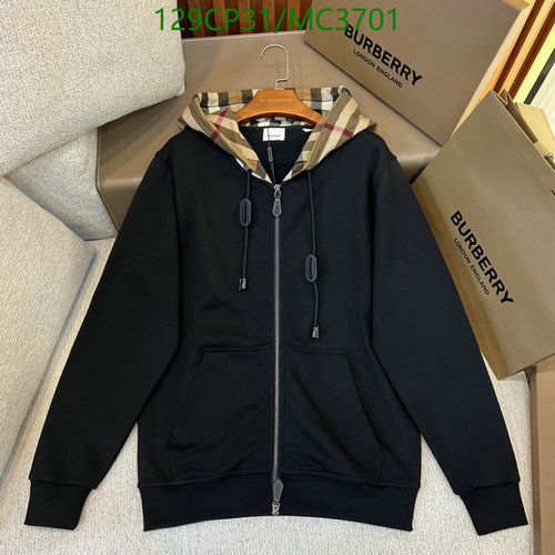 Burberry Men's Black Full-Zip Hoodie with Nova Check Hood Lining