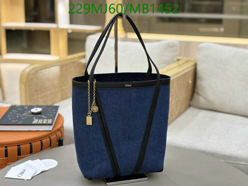 Chloé Woody Denim & Leather Tote Bag - Stylish Everyday Shoulder Handbag