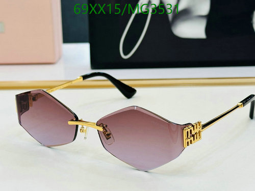 Miu Miu MG3531 Rimless Diamond Sunglasses, Pink Lens, Gold Hardware, 61-17-128