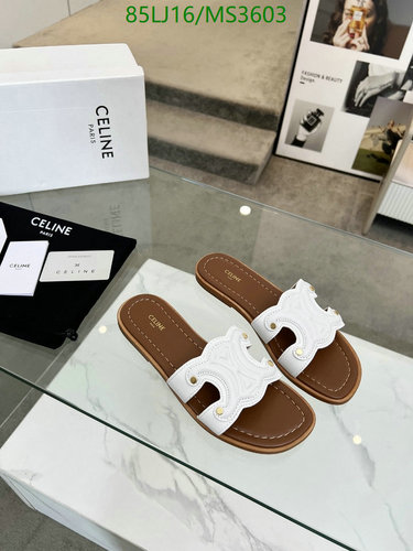 Celine Women's Triomphe Flat Sandals - Luxurious Cowhide & Sheepskin Sliders