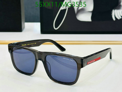 Prada MG3535 Square Sunglasses | Grey Frame with Blue Lens - Size 53-19-145
