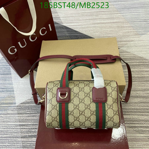 Products 17 Gucci GG Supreme Mini Boston Bag - Classic Monogram with Web Stripe