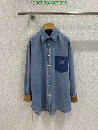 Miu Miu Unisex Cotton Denim Shirt with Logo Pocket - Casual Long Sleeve Top