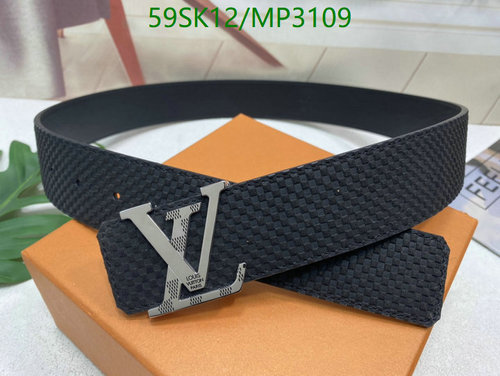 Louis Vuitton Men's Black Cowhide Leather Belt with Silver-Tone Buckle