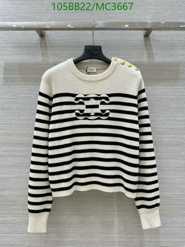 Celine Striped Wool & Cashmere Sweater with Triomphe Logo & Button Detail