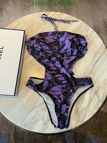 Chanel Floral Cut-Out One-Piece Swimsuit - Stylish Purple & Black Beachwear