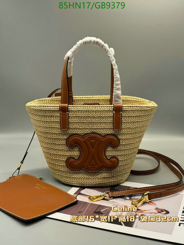 Celine Triomphe Mini Basket Bag in Raffia and Leather - Stylish Summer Tote