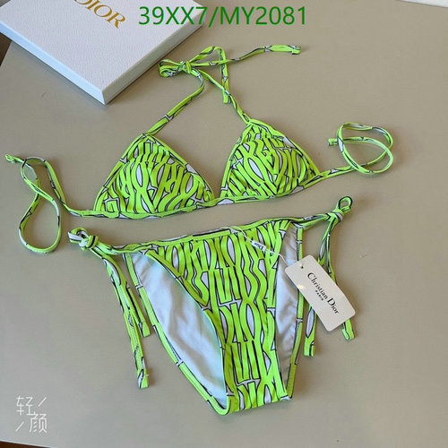 Dior Women's Neon Green Patterned Two-Piece Triangle Bikini Swimsuit 3 Dior Women's Neon Green Patterned Two-Piece Triangle Bikini Swimsuit