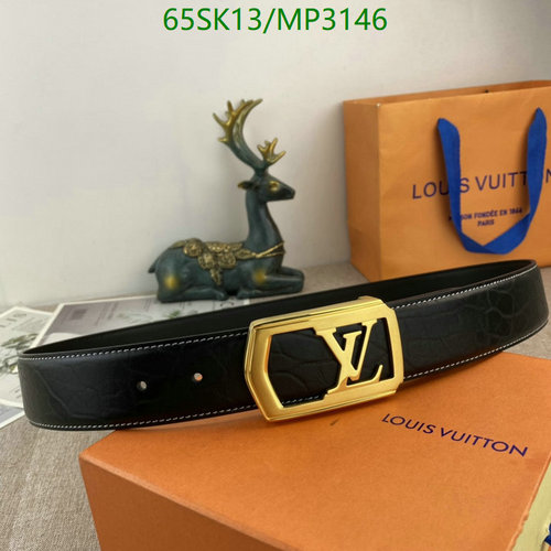 Louis Vuitton Monogram Belt with Golden Buckle - Black Cowhide, 3.8CM Width