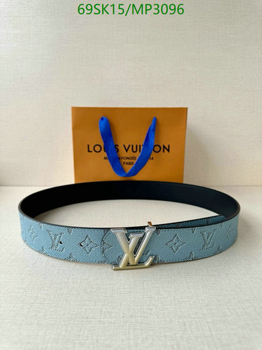 Louis Vuitton Monogram Reversible Belt with Silver Buckle - Sky Blue Cowhide