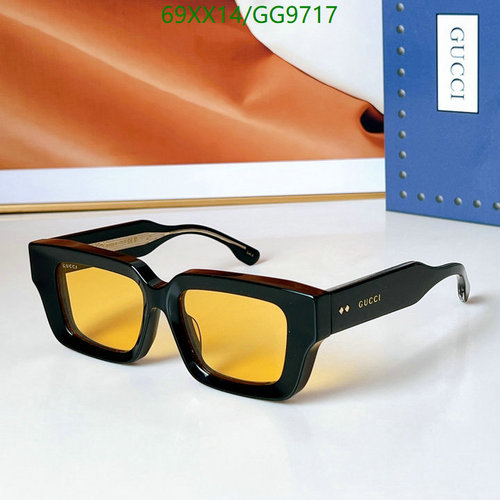 Gucci Square Frame Sunglasses for Men & Women - Black with Yellow Lenses