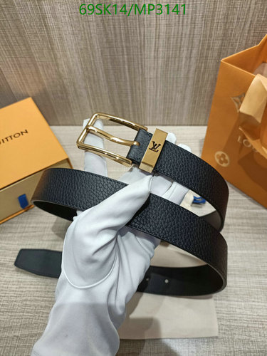 Louis Vuitton MP3141 Cowhide Leather Belt for Men - Classic Black & Gold