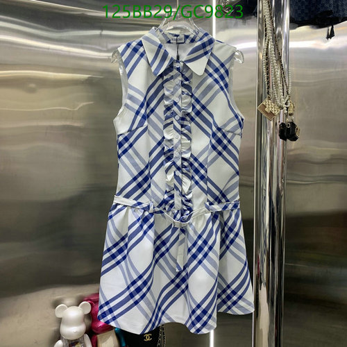 Burberry Women's Blue Plaid Cotton Sleeveless Ruffle Mini Dress