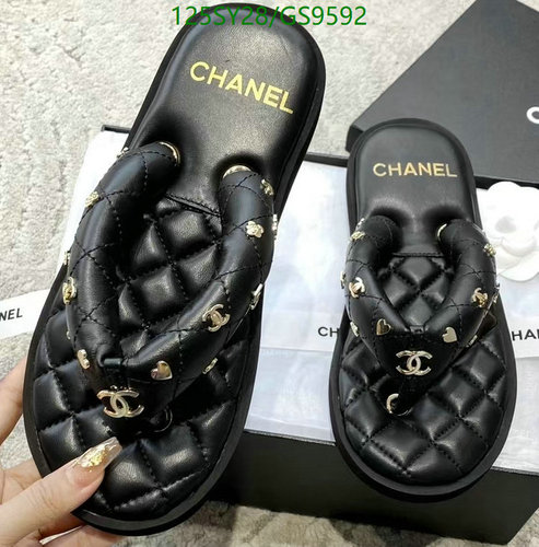 Chanel Women's Quilted Leather Thong Sandals with Gold-Tone CC Logo