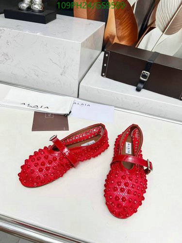 ALAIA Women's Red Mary Jane Flats - Elegant Sheepskin Studded Ballet Shoes