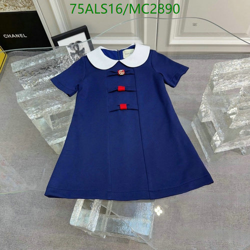 Gucci Kids' Peter Pan Collar Dress - Stylish Blue & White with Red Bows 4 Gucci Kids' Peter Pan Collar Dress - Stylish Blue & White with Red Bows