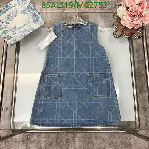 Dior Kids' Blue Washed Denim Dress with Cannage Stitching and Pockets