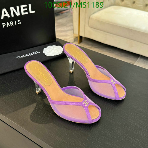 Chanel Women's Purple Mules with Clear Heels - Elegant Sheepskin & Cowhide