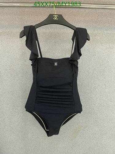 Chanel Ruffled One-Piece Swimsuit - Elegant Black Bathing Suit for Women