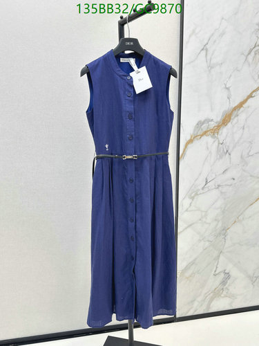 Dior Sleeveless Tencel & Linen Midi Dress with Belt - Elegant Blue