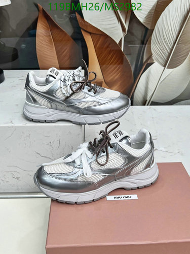 Miu Miu Women's Metallic Silver and White Mesh Platform Sneakers