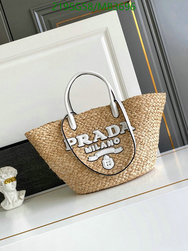Prada Raffia Tote Bag with Cowhide Handles - Stylish Summer Shoulder Bag 1BG470
