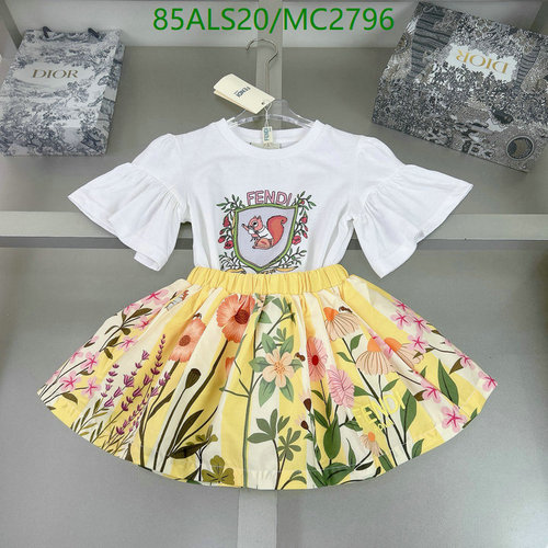 Fendi Kids' Floral Print Skirt & Squirrel Graphic Ruffled Top Set