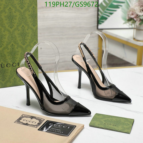 Gucci Women's Sheer Mesh Slingback Pumps with Embellished Strap - 9.5CM Heel