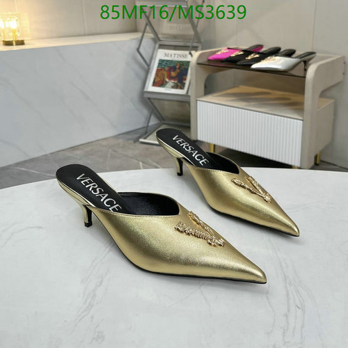 Versace Women's Pointed Toe Kitten Heel Mules - Luxurious Golden Leather Slides
