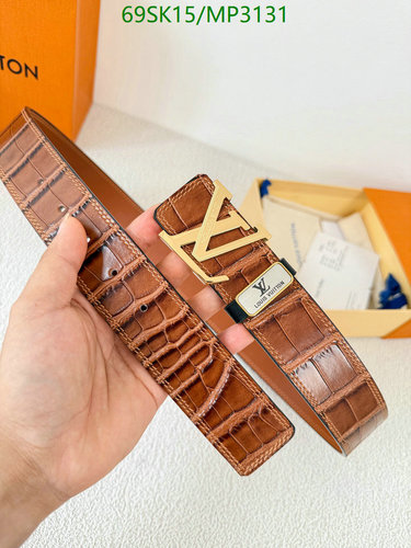 Louis Vuitton Croc-Embossed Cowhide Leather Belt with Signature Buckle