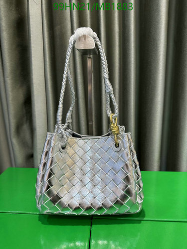 Bottega Veneta Women's Genuine Leather Woven Tote Bag - Silver Handbag