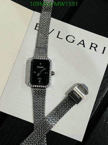 Chanel Premiere Watch with Diamond Bezel & Stainless Steel Mesh Strap