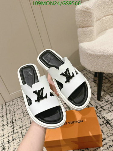 Louis Vuitton Men's Monogrammed Sheepskin Slide Sandals - White & Black